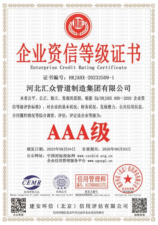 AAA企业资信等级证书